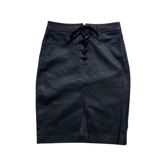 Rag & Bone Lace-up Leather Vent Skirt In Black Size 25 - Picture 2 of 5